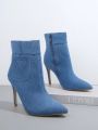 Denim Pointy Toe Stiletto Booties