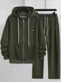 Men's Solid Color Zip Up Hoodie And Pants Set