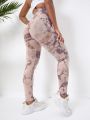 Yoga Trendy Tie Dye Seamless Scrunch Butt Tummy Control Gym Leggings With Wide Waistband