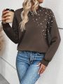 Pearl Beaded Round Neck Sweatshirt