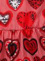 Fashionable Valentine's Day Heart Print Dress For Baby Girls, Sweet Princess Style