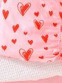 SHEIN Kids QTFun Little Girls' Love Heart Printed Vest Top And Skirt Set