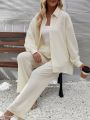 Women's Solid Color Shirt And Pants Suit