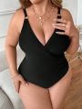 SHEIN Swim Chicsea Plus Size Women'S Solid Color V-Neck One-Piece Swimsuit