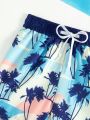 Young Boy Coconut Tree Print Swim Trunks