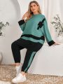 SHEIN Mulvari Plus Colorblock Drop Shoulder Tee & Sweatpants