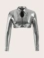 SHEIN ICON Women's Metallic Short Crop Top