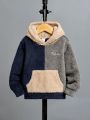 SHEIN Kids EVRYDAY Toddler Boys' Leisure Hooded Sweater With Color Blocking And Furry Detail