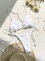 SHEIN Swim Vcay Women'S Solid Color Cable Knit Bikini Swimsuit Set