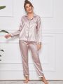 Floral & Striped Print Satin PJ Set