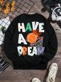 Teen Boys' Basketball Letter Print Round Neck Fleece Sweatshirt