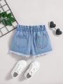 SHEIN Young Girl's Distressed Denim Shorts