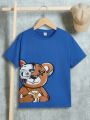 SHEIN Boys' Casual & Comfortable Round Neck Tee With Bear Pattern, For Older Kids