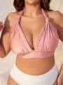 SHEIN Swim Mod Plus Size Tie Detail Backless Bikini Top