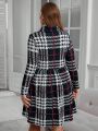 SHEIN LUNE Plus Size Plaid Stand Collar Dress