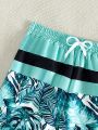 Teenage Boys' Plant Print Drawstring Swim Shorts