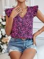 Ladies' All Over Heart Print V-Neck Blouse