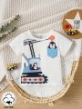 Baby Boys' Cute Penguin And Excavator Printed Casual Top For Spring And Summer