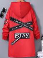 SHEIN Kids HYPEME Tween Boy Letter Patched Detail Hooded Coat Without Tee