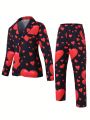 Tween Boy's Gentleman Two-Piece Suit Heart Printed Long Sleeve Jacket With Lapel Collar And Pants, Suitable For Birthday Parties, Evening Events, Weddings, Festivals And Celebrations