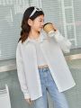 SHEIN Kids EVRYDAY Girls' Knit Solid Drop-shoulder Loose Fit Casual Shirt