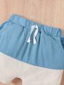 Baby Boy 2pcs/Set Spring/Summer Blue Patchwork Shorts And Short-Sleeved Sport Casual Outfit