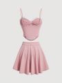 SHEIN MOD Bow Knot Decorated Cami Top And Skirt Set With Ruffle Hem