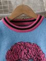 SHEIN Kids HYPEME Tween Girl Figure & Striped Pattern Drop Shoulder Sweater