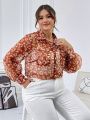 SHEIN Privé Plus Size Women's Leopard Print Long Sleeve Shirt