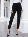 EMERY ROSE Women's Slim Fit Cropped Pants With Rhinestone Decoration