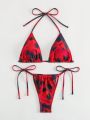 SHEIN Swim Y2GLAM Ladies' Tie-Dye Triangle Cup Halter Neck Bikini Swimsuit Set