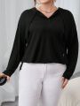 SHEIN Essnce Plus Size Solid Color Long Sleeve Casual Hooded T-Shirt