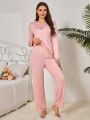 Ladies' Lace Splicing Long Sleeve Pajamas Set