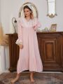 Contrast Lace Flounce Sleeve Ruffle Hem Nightdress