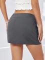 SHEIN Qutie Ladies' Solid Color Low Waist Casual Skirt