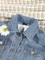 Toddler Girls' Denim Jacket With Patchwork And Fringe Hem