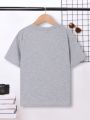 SHEIN Tween Boys' Casual Comfortable Letter Print Round Neck T-Shirt