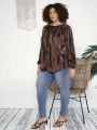 SHEIN CURVE+ Plus Size Women'S Printed Tie Neck Blouse