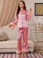 Women's Satin Splicing Pajama Set