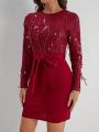 SHEIN Clasi Glittering Fringed Belt Decorated Dress