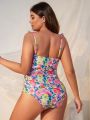 SHEIN Swim Mod Plus Size Women's Floral Print One-piece Swimsuit