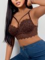 1pc Underwire Lace Bra With Hollow Out Design