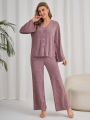 Button Front Top & Pants PJ Set