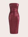 SHEIN EZwear Ruched PU Leather Tube Bodycon Dress