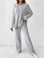 SHEIN Frenchy Women's Drawstring Ribbed Crop Top & Long Pants Two Piece Set
