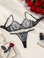 SHEIN Women'S Embroidery Mesh Sexy Lingerie Set