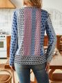 Geometric Printed Notched Collar Shirt