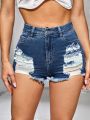 Raw Hem Ripped Denim Shorts