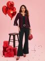 SHEIN Clasi Women'S Love Print Ruffle Sleeve Regular Jacket