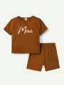 Cozy Cub Infant Girls' Letter Printed Round Neck Top And Shorts 4pcs/Set